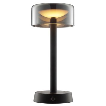 Brilliant LED Tischleuchte Razor mit schwarzem Zylinderglasschirm, 2700 Kelvin warmweiß