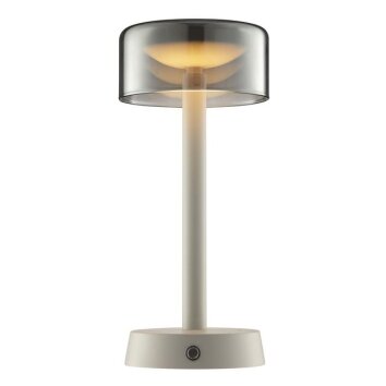 Brilliant LED Tischleuchte Razor mit zylindrischem beigem Glasschirm, 2700 Kelvin warmweiß
