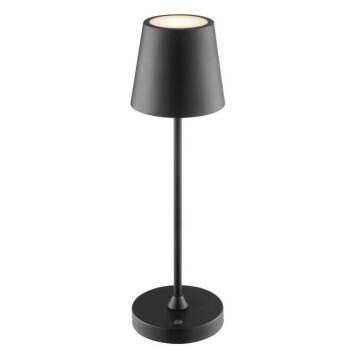 Brilliant LED Tischleuchte Elora mit konischem schwarzem Schirm für Terrasse und Balkon