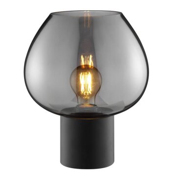 Brilliant Tischleuchte Ligari mit bauchigem, tropfenförmigem rauchfarbenem Glasschirm