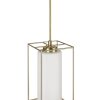 Brilliant Käfig-Pendelleuchte Dolly, Gestell in Gold, Länge 12,5 cm, weißer Glasschirm