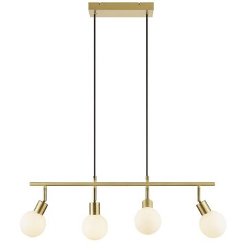 Brilliant Pendelleuchte Jorge mit 4 weißen Glaskugeln am Lichtbalken, Länge 12,5 cm