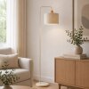 Brilliant Leuchten Boho-Stehleuchte Arlo mit beigem Stoffschirm, geriffeltem Holzdetail