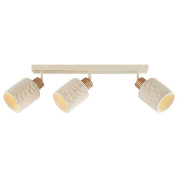 Brilliant Deckenspot Arlo mit 3 beigen Stoffschirmen, Holzdetails und schwenkbaren Köpfen