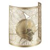 Brilliant Halbrunde Wandleuchte Molly mit Blattmuster, goldfarbener Metallschirm