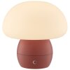 Brilliant LED Pilz-Tischleuchte Dupos, roter Fuß, weißer Glasschirm, warmweiß 2700 Kelvin