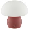Brilliant LED Pilz-Tischleuchte Dupos, roter Fuß, weißer Glasschirm, warmweiß 2700 Kelvin