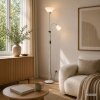 Brilliant Leuchten moderne Deckenfluter-Stehleuchte Spari mit gebogenem Lesearm in Beige