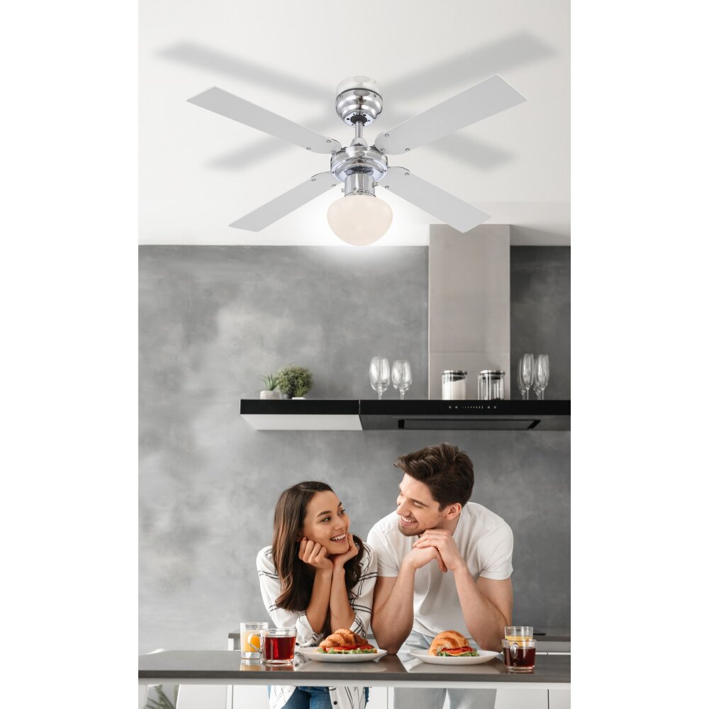 Globo CHAMPION Deckenventilator Chrom, Edelstahl, Weiß, 1-flammig main product photo
