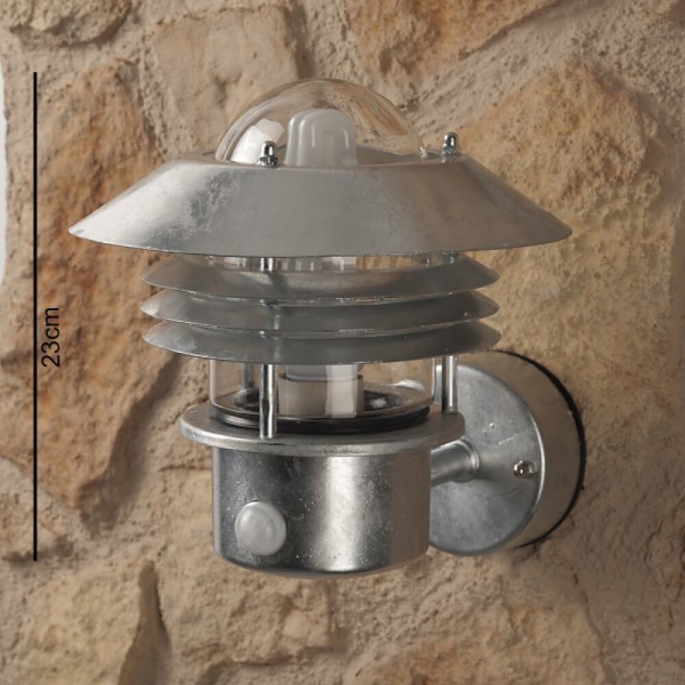 Nordlux VEJERS Wandlampe Edelstahl, Transparent, Klar, Verzinkt, 1-flammig, Bewegungsmelder main product photo