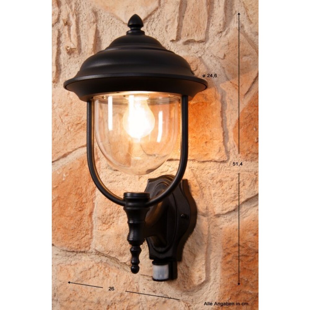 Konstsmide PARMA Außenwandleuchte Schwarz, Transparent, Klar, 1-flammig, Bewegungsmelder main product photo