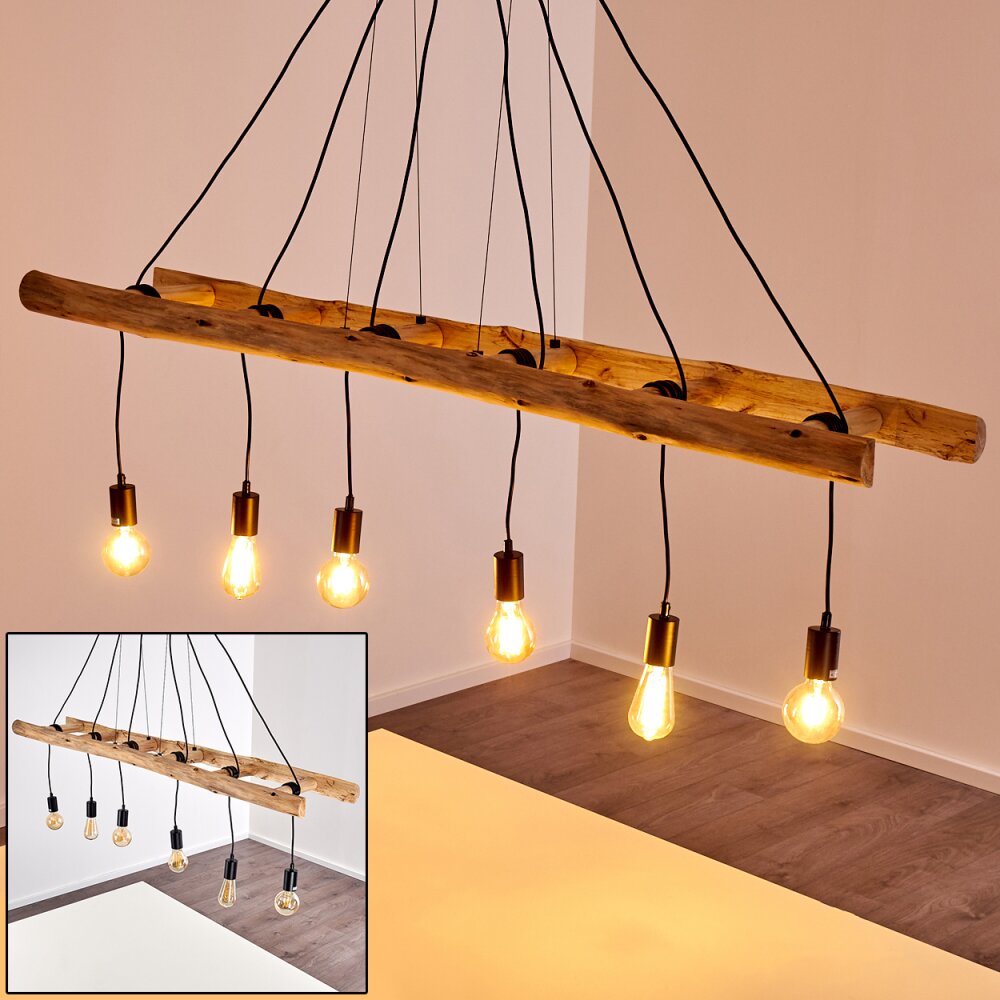 Yaak Pendelleuchte Holz hell, Schwarz, 6-flammig main product photo
