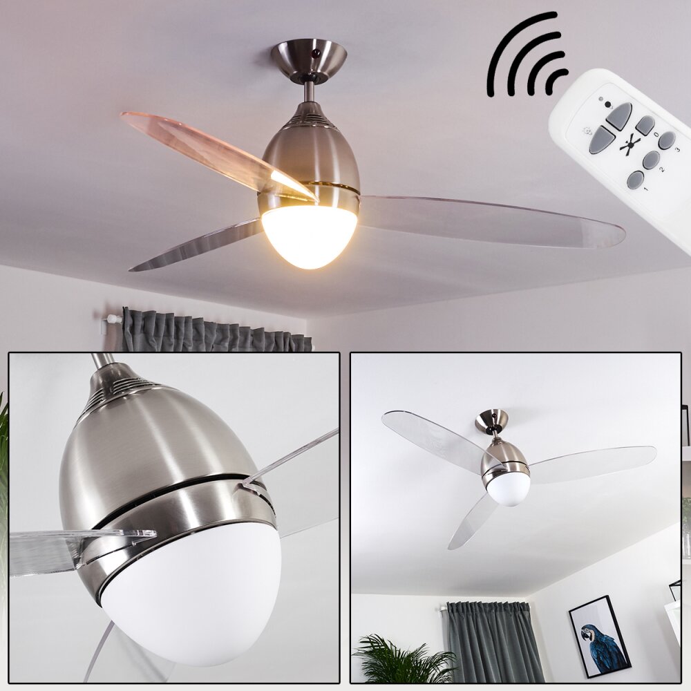 Varazze Deckenventilator Nickel-Matt, Transparent, Klar, 1-flammig, Fernbedienung main product photo