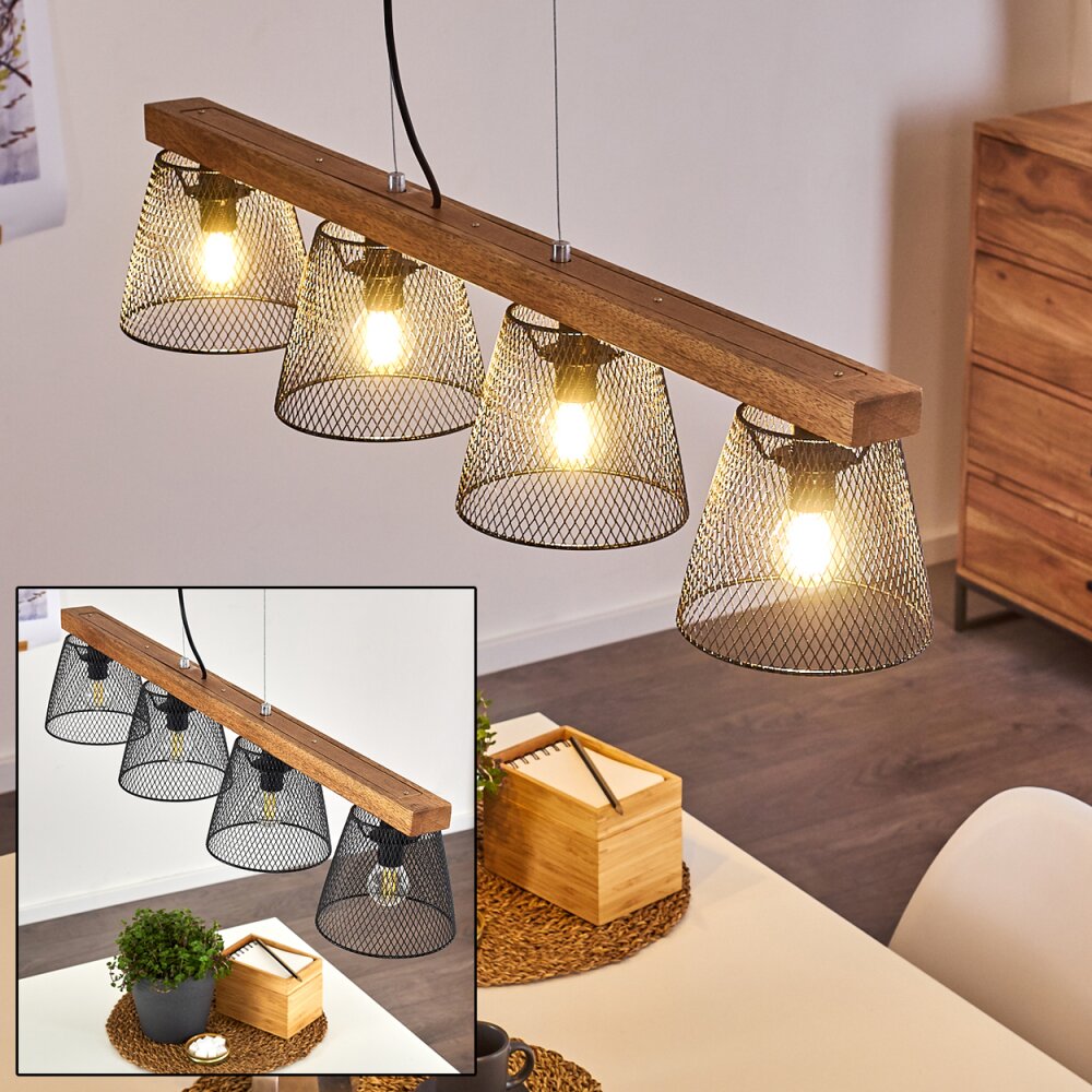 Rhodes Pendelleuchte Holz dunkel, Schwarz, 4-flammig main product photo
