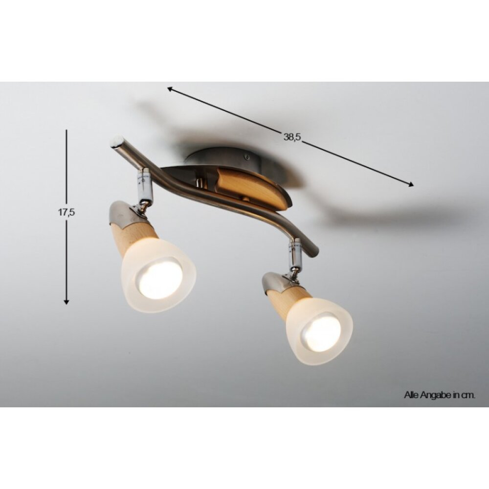 Globo Lord Deckenspot Holz hell, Nickel-Matt, 2-flammig main product photo