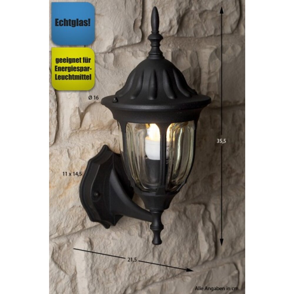 Rabalux Milano Außenwandleuchte Schwarz, Transparent, Klar, 1-flammig main product photo