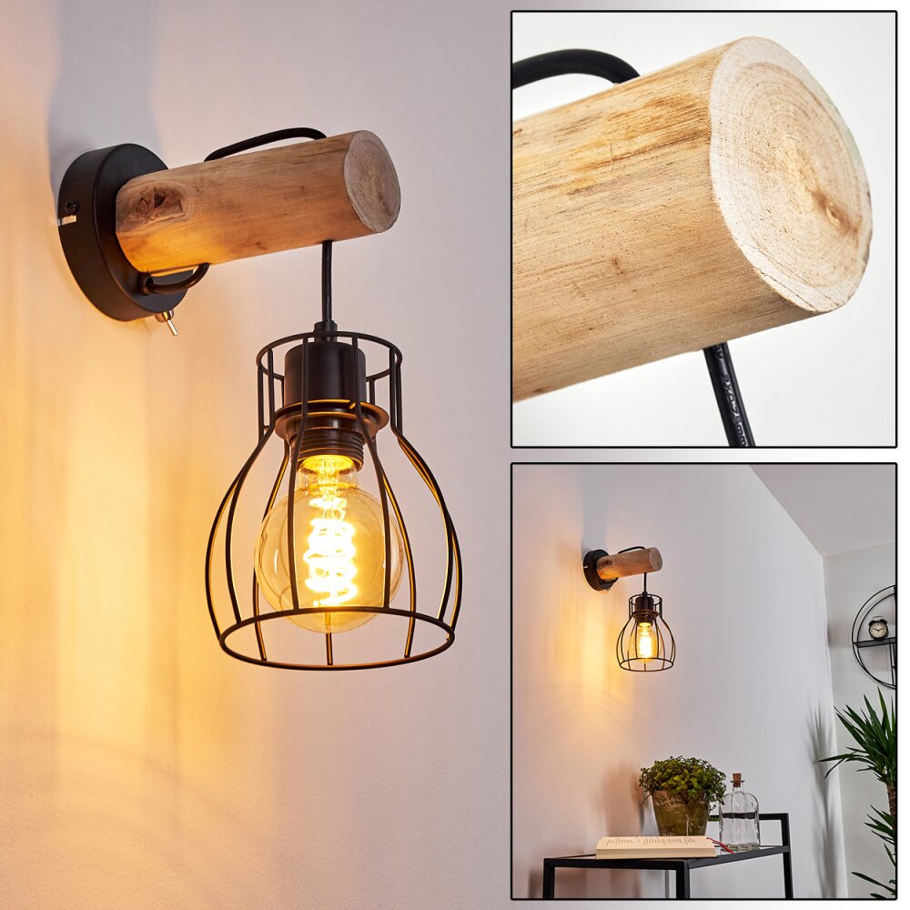 Gondo Wandleuchte Holz hell, Schwarz, 1-flammig main product photo