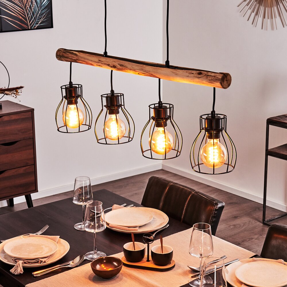Gondo Hängeleuchte Holz hell, Schwarz, 4-flammig main product photo
