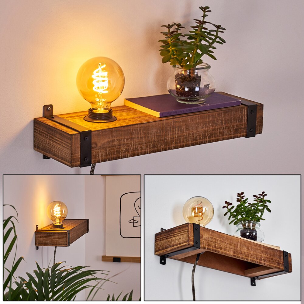 Montgomery Wandleuchte Holz dunkel, Schwarz, 1-flammig main product photo