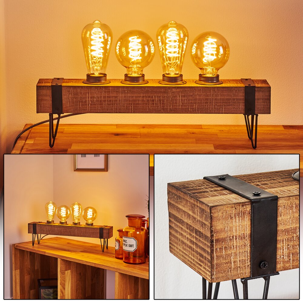 Montgomery Tischleuchte Holz hell, Schwarz, 4-flammig main product photo