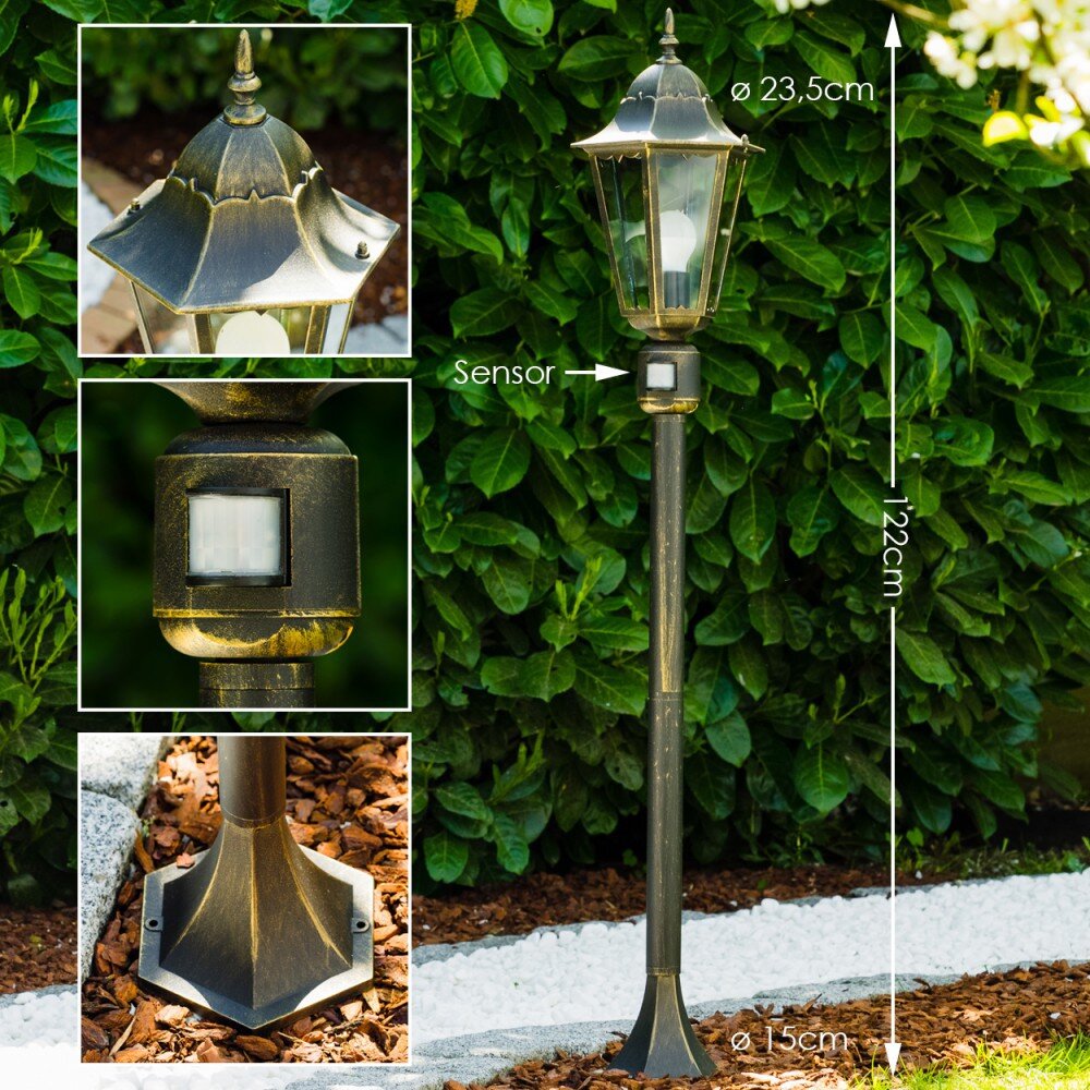 Hongkong Außenstehleuchte Gold, Messing, 1-flammig, Bewegungsmelder main product photo