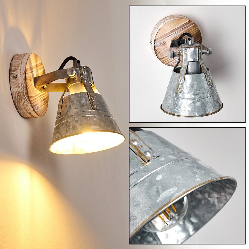 Berkeley Wandleuchte Holz hell, Verzinkt, 1-flammig main product photo