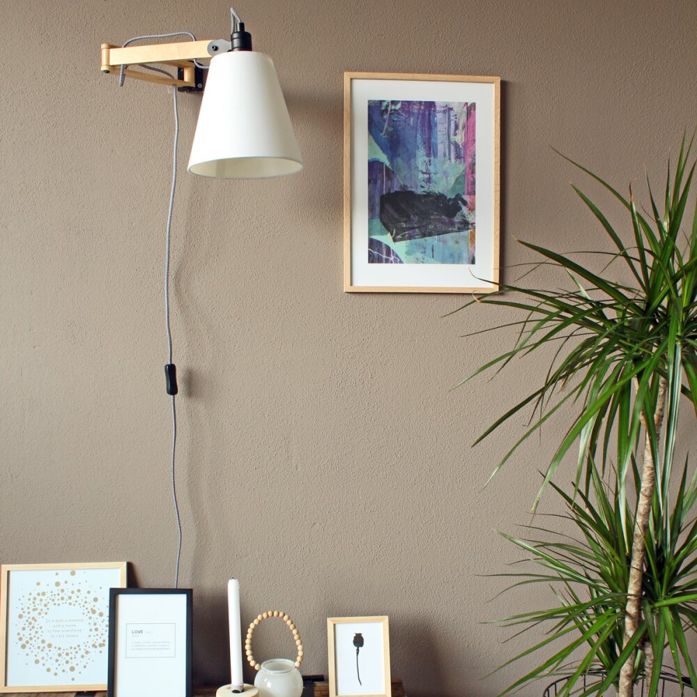 Steinhauer Mexlite Wandleuchte Beige, Holz hell, Schwarz, 1-flammig main product photo