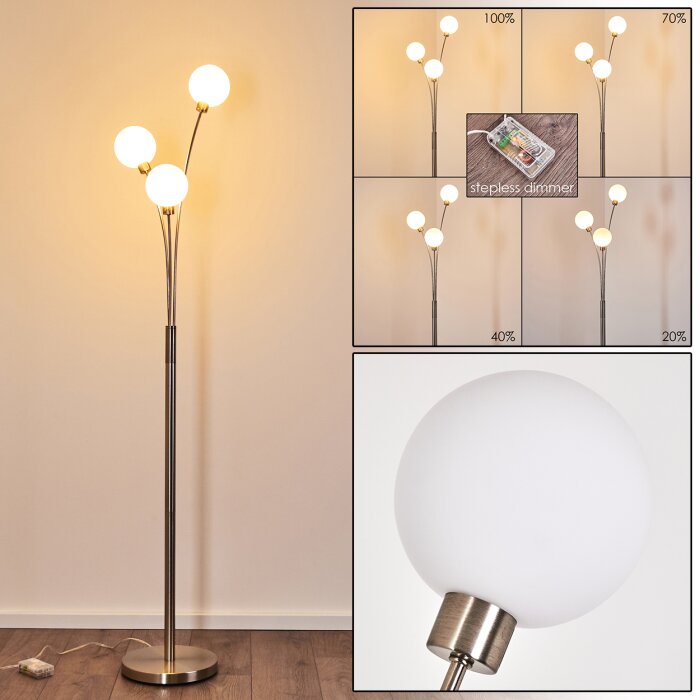 Bernado Stehlampe Nickel-Matt, 3-flammig Bernado Stehlampe Nickel-Matt, 3-flammig